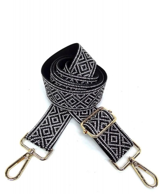 Rhinestone Guitar Strap RS038W BLACK/WHITE